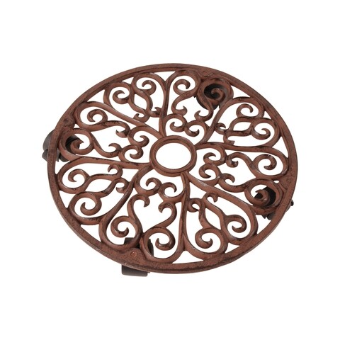 Suport mobil pentru plante in ghiveci, Esschert, Round L, 34.5 x 6.4 cm, fier forjat/PP, maro