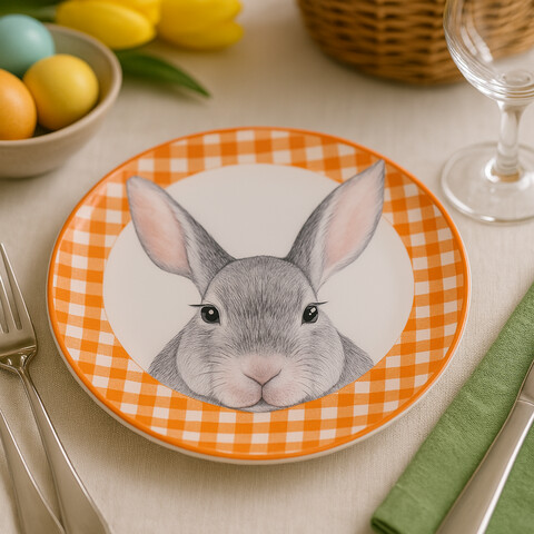 Platou pentru servire Bunny, Ø24 cm, dolomit, portocaliu