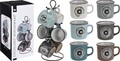 Set 6 cani + suport Free Coffee, 180 ml, ceramica, multicolor