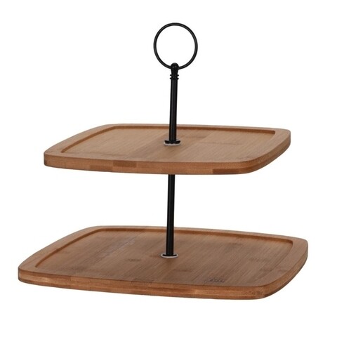 Suport pentru prajituri Square, 2 etaje, bambus