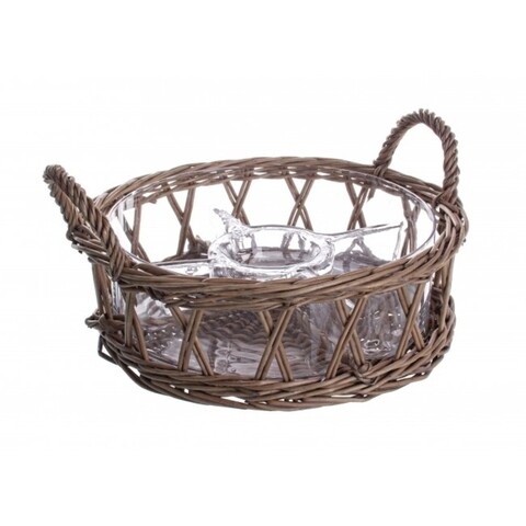 Előétel tál kosárban, Előétel, Bizzotto, Ø29,5x9 cm, üveg / fűzfa
