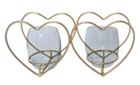 Suport pentru lumanari, Heart, Mauro Ferretti, 2 lumanari, 27.5x12.5 cm, fier/sticla