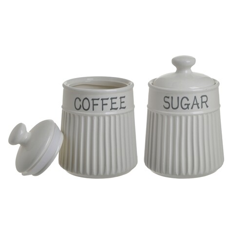 Set 2 recipiente cu capac Coffee Sugar, Inart, 11x16 cm, portelan