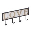 Cuier Love, InArt, 48x20 cm, 4 agatatori, fier/MDF, negru/natural