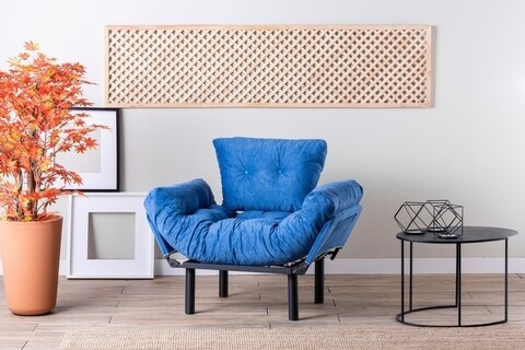 Nitta Single kihúzható fotel, Futon, 135x70 cm, fém, kék