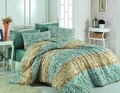 Lenjerie de pat dubla Gravur, Majoli Home Collection, 4 piese, 240x260 cm, bumbac ranforce, verde
