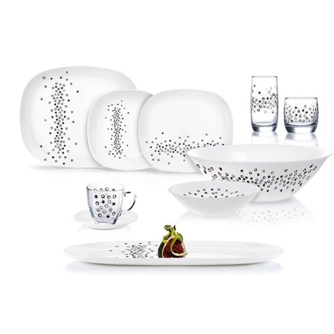 Serviciu de masa 50 piese, Luminarc, Pointille Blanc, opal, alb/negru