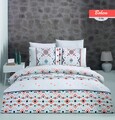 Lenjerie de pat dubla Bohem V1, Majoli Home Collection, 4 piese, 240x260 cm, bumbac ranforce, albastru/portocaliu