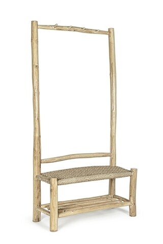 Cuier cu bancheta si pantofar, Lampok, Bizzotto, 90x40x180 cm, lemn de tec