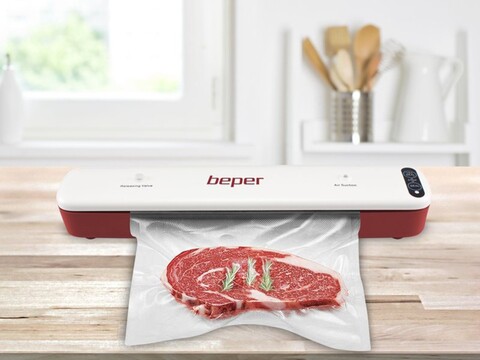 Aparat de vidat alimente cu functie dubla P102CON001, Beper, 85 W, ABS, alb/rosu