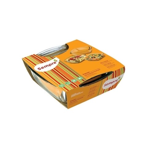 2 db négyzet alakú edény készlet, Nadir, Always, 0,7 L + 1,5 L + 2,6 L, edzett üveg