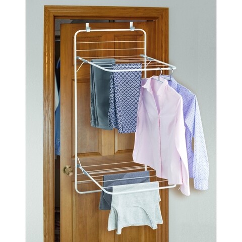 Uscator de haine suspendabil Brezio, iDesign, fixare pe usa, 51x47.5x120.5 cm, otel