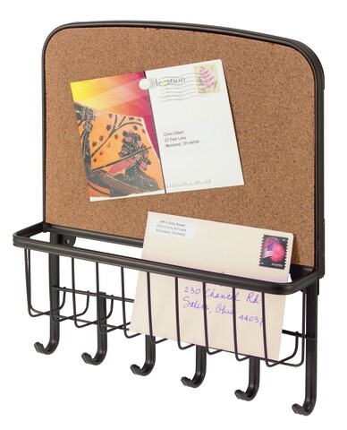 Fali akasztó kulcsokhoz és levelekhez York Lyra memo panellel, iDesign, 27x6,5x30,5 cm, bronz