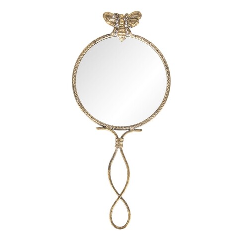 Oglinda cu maner Bee Gold, Clayre & Eef, 12x2x27 cm, metal, auriu