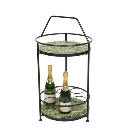 Etajera cu suport pentru vin Palm leaf, Decoris, 40x76 cm, negru