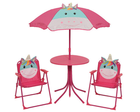 Set mobilier de gradina pentru copii Unicorn, Decoris, 4 piese, fier/poliester, roz