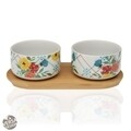 Set 2 boluri pentru aperitiv si suport Fiori Viva, Versa, portelan/bambus