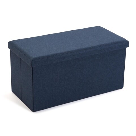 Bancheta cu spatiu de depozitare Rory, Versa, 76.5x38x37.5 cm, poliuretan, MDF, albastru inchis