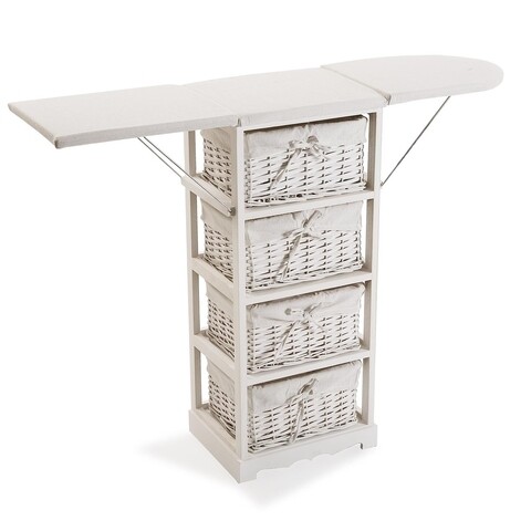 Masa de calcat pliabila cu spatiu de depozitare Versa, cu 4 cosuri, 110x30x85 cm, lemn