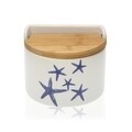 Recipient depozitare sare Blue Sea, Versa, 14.5x12x10 cm, ceramica/bambus
