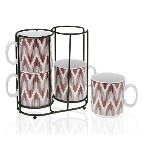 Set 4 cani cu suport Cierra, Versa, Ø10.5x8 cm, portelan, rosu