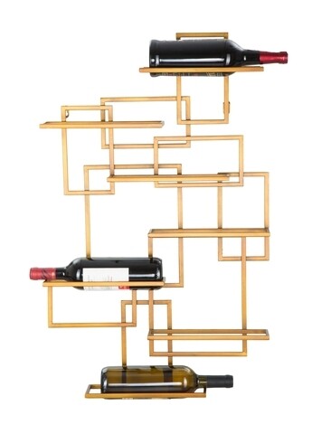 Suport de perete pentru sticle de vin Mauro Ferretti, 50x10x79.5 cm, 7 sticle, fier, auriu