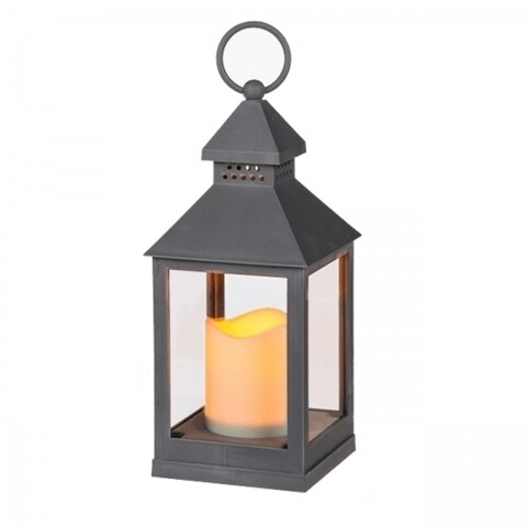 Felinar cu lumanare LED, plastic, 10.5 x 24 cm, gri