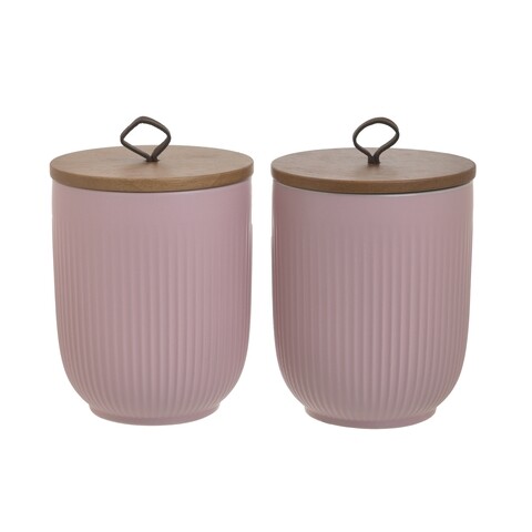 Set 2 recipiente cu capac Bria, InArt, Ø11x14 cm, portelan, roz