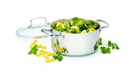 Oala cu capac, Greenpan, Profile Plus, 24 cm Ø, 4.9 L, inox/sticla