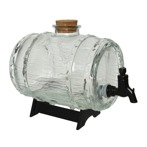 Dispenser pentru bauturi Beer barrel, Decoris, 1.5 L, 24x15x19 cm, sticla, transparent