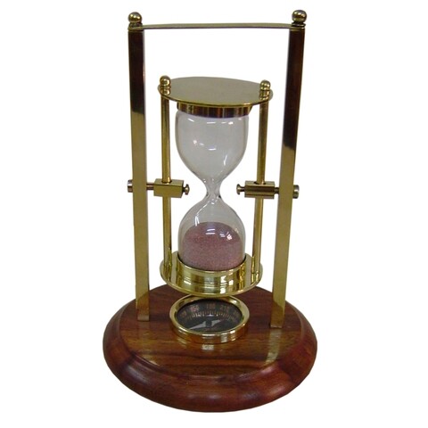 Clepsidra cu busola, Creaciones Meng, 9.5x16 cm, alama/sticla/lemn