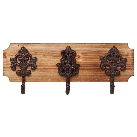 Cuier Shane Natural, Creaciones Meng, 40x2x13 cm, 3 agatatori, lemn/fier