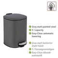 Cos de gunoi, Wenko, Alassio, 20.5 x 24.5 x 27 cm, 5 L, inox/polipropilena, gri/negru