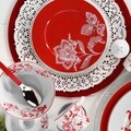 Serviciu de masa, 24 piese, Kutahya Porselen, IR24Y24308673, portelan, alb/rosu