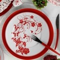 Serviciu de masa, 24 piese, Kutahya Porselen, IR24Y24308673, portelan, alb/rosu