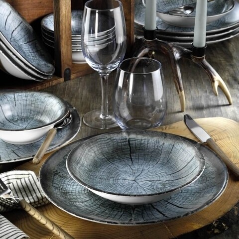 Serviciu de masa, 24 piese, Kutahya Porselen, NNTS24Y2894010M, nano portelan, bleu/negru