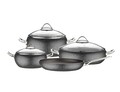 Set oale si tigai, 7 piese, Kutahya Porselen, ADR07TSGRNGRISYH, aluminiu/sticla, negru