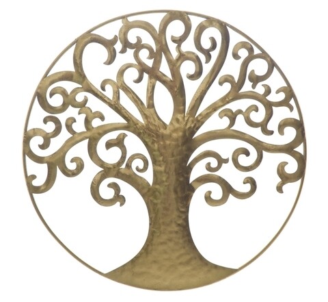 Decoratiune de perete 3D Life Tree, Mauro Ferretti, Ø 70 cm, fier, auriu