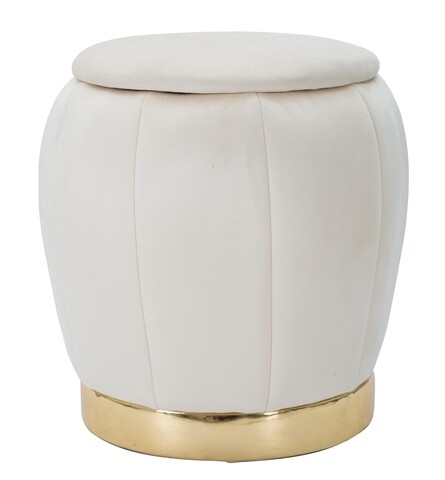 Taburet cu spatiu de depozitare Paris, Mauro Ferretti, Ø 43x43 cm, catifea, crem/auriu