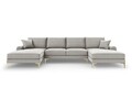 Coltar panoramic, Madara, Mazzini Sofas, 6 locuri, gold legs, 334x182x90 cm, material structurat, gri deschis