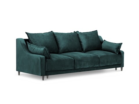 Canapea extensibila, Lilas, Mazzini Sofas, 3 locuri, cu lada de depozitare, 215x94x90 cm, catifea, albastru petrol