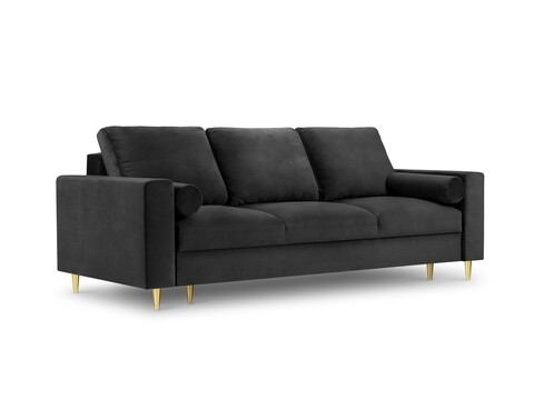Canapea extensibila, Mimosa, Mazzini Sofas, 3 locuri, cu lada de depozitare, 220x100x92 cm, catifea, gri inchis