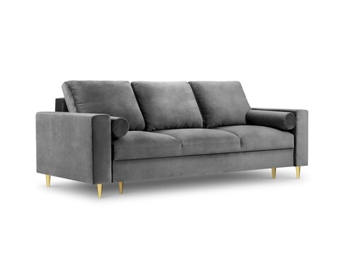 Canapea extensibila, Mimosa, Mazzini Sofas, 3 locuri, cu lada de depozitare, 220x100x92 cm, catifea, gri deschis