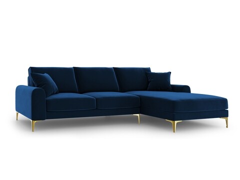 Coltar dreapta, Madara, Mazzini Sofas, 5 locuri, gold legs, 254x182x90 cm, catifea, albastru regal