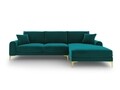 Coltar dreapta, Madara, Mazzini Sofas, 5 locuri, gold legs, 254x182x90 cm, catifea, turcoaz