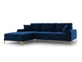 Coltar stanga, Madara, Mazzini Sofas, 5 locuri, gold legs, 254x182x90 cm, catifea, albastru regal