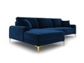 Coltar stanga, Madara, Mazzini Sofas, 5 locuri, gold legs, 254x182x90 cm, catifea, albastru regal