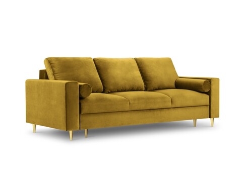 Canapea extensibila, Mimosa, Mazzini Sofas, 3 locuri, cu lada de depozitare, 220x100x92 cm, catifea, galben