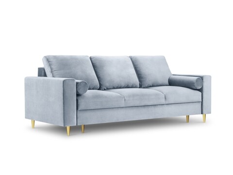 Canapea extensibila, Mimosa, Mazzini Sofas, 3 locuri, cu lada de depozitare, 220x100x92 cm, catifea, albastru deschis