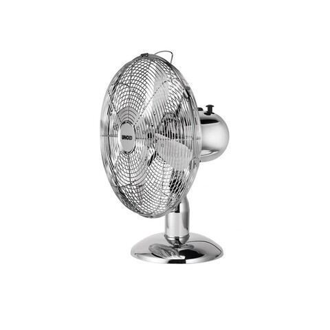 Ventilator de masa cromat, Unold, 35 W, 3 viteze, palete din inox, cu maner